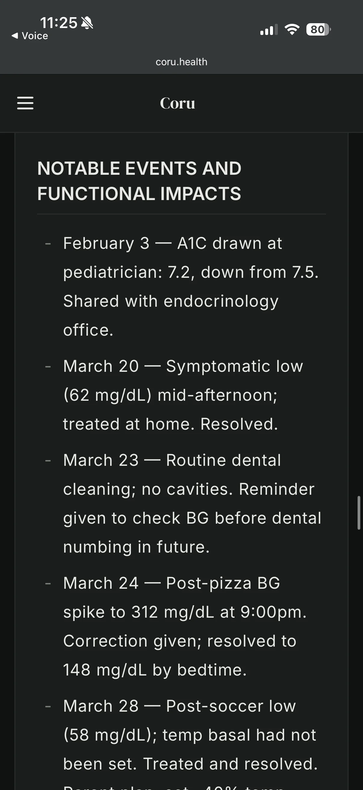 Physician summary — notable events section